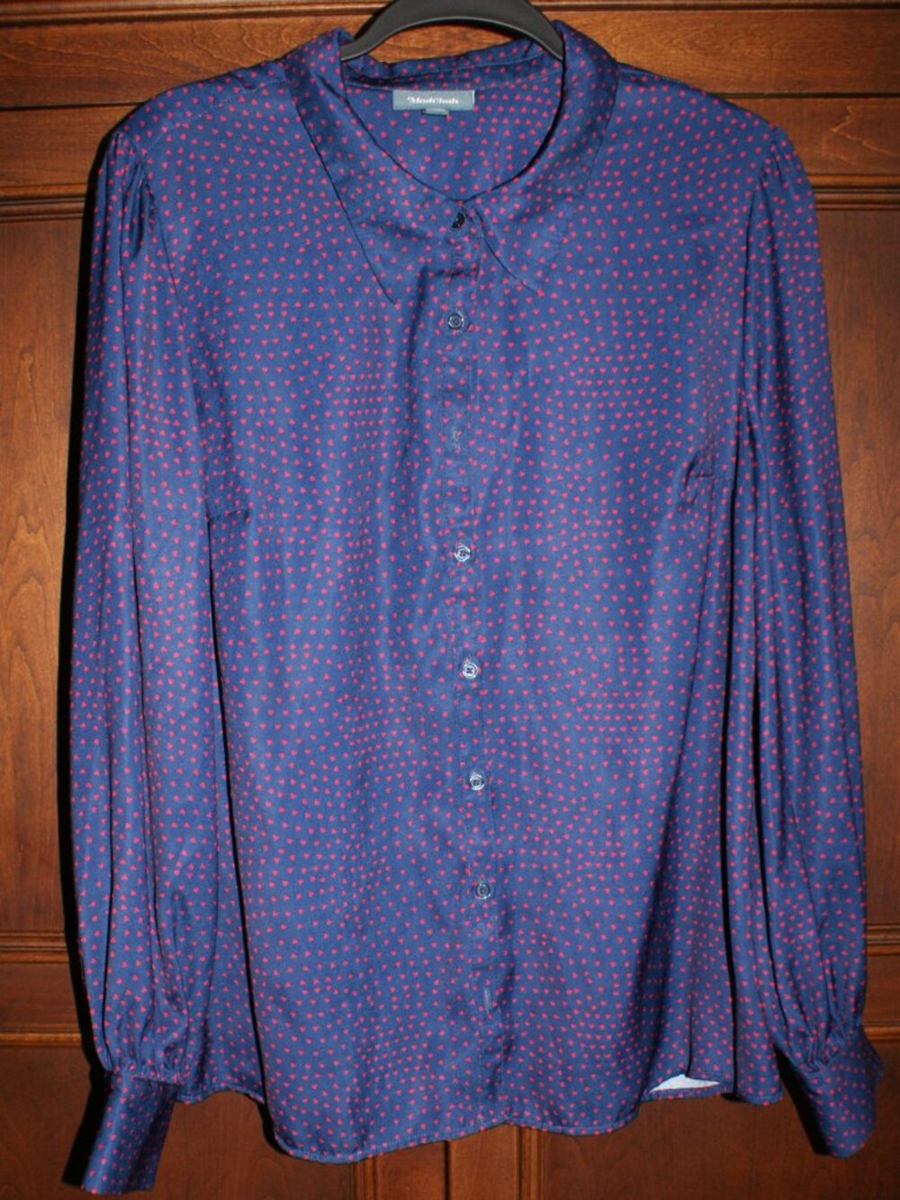 ModCloth blue blouse with small Red Hearts - XL - Picture 7 of 12